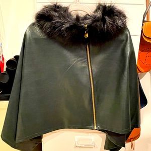 Beautiful and unique faux leather and fur olive green poncho. NBW